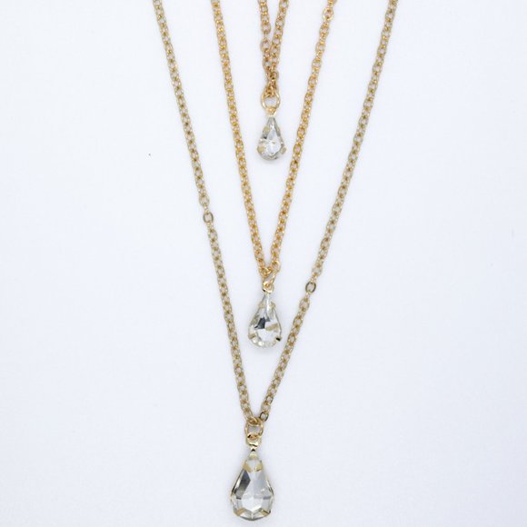 Jewelry - Triple Layered Gold Crystal Drop Necklace